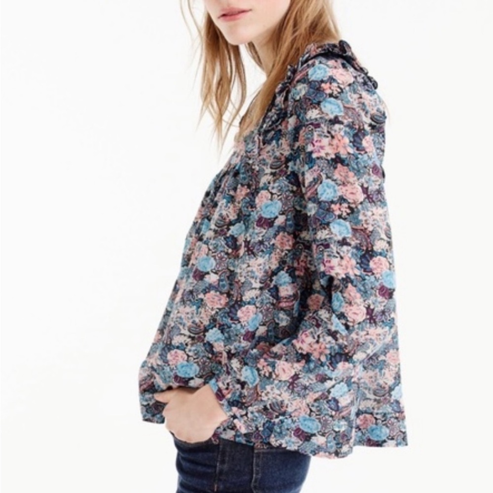J. Crew Esperanza Ruffle Paisley Floral Cotton Silk Top Blouse ~ size Medium